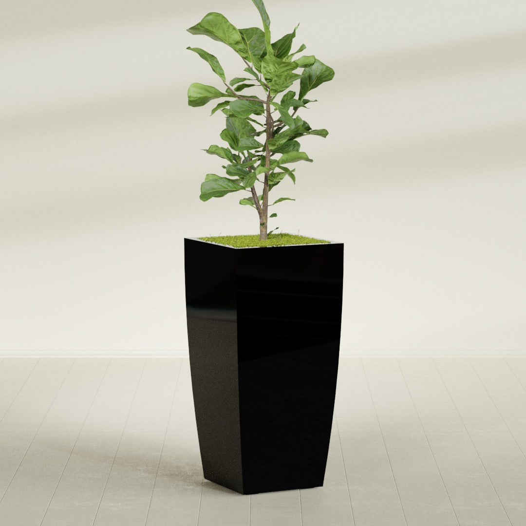 Toulan Extra Large Tall Tapered Square Fiberglass Planter - 23 in x 23 in x 48 in - Gloss Black - Gloss Black,23 in x 23 in x 48 in