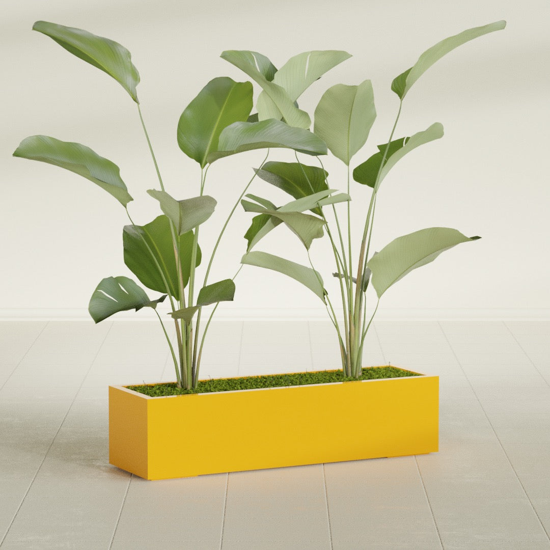 Cuba Large Long Rectangle Fiberglass Planter - 48 in x 14 in x 12 in - Gloss Saffron - Gloss Saffron,48 in x 14 in x 12 in