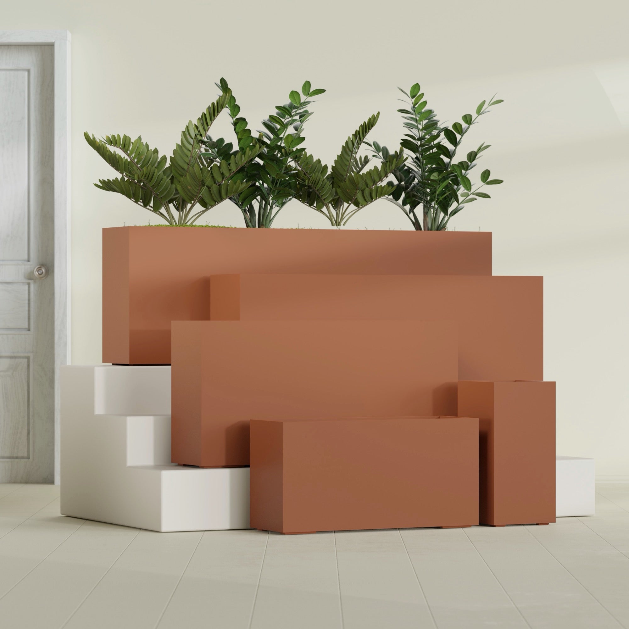 Hollywood Medium Rectangle Fiberglass Planter - 12 in x 12 in x 24 in - Matte Terracotta - Matte Terracotta,12 in x 12 in x 24 in
