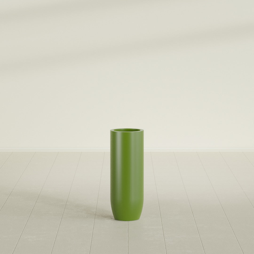 Saint Tropez Large Tall Round Fiberglass Planter - 12 in x 12 in x 32 in - Satin Green - Satin Green,12 in x 12 in x 32 in