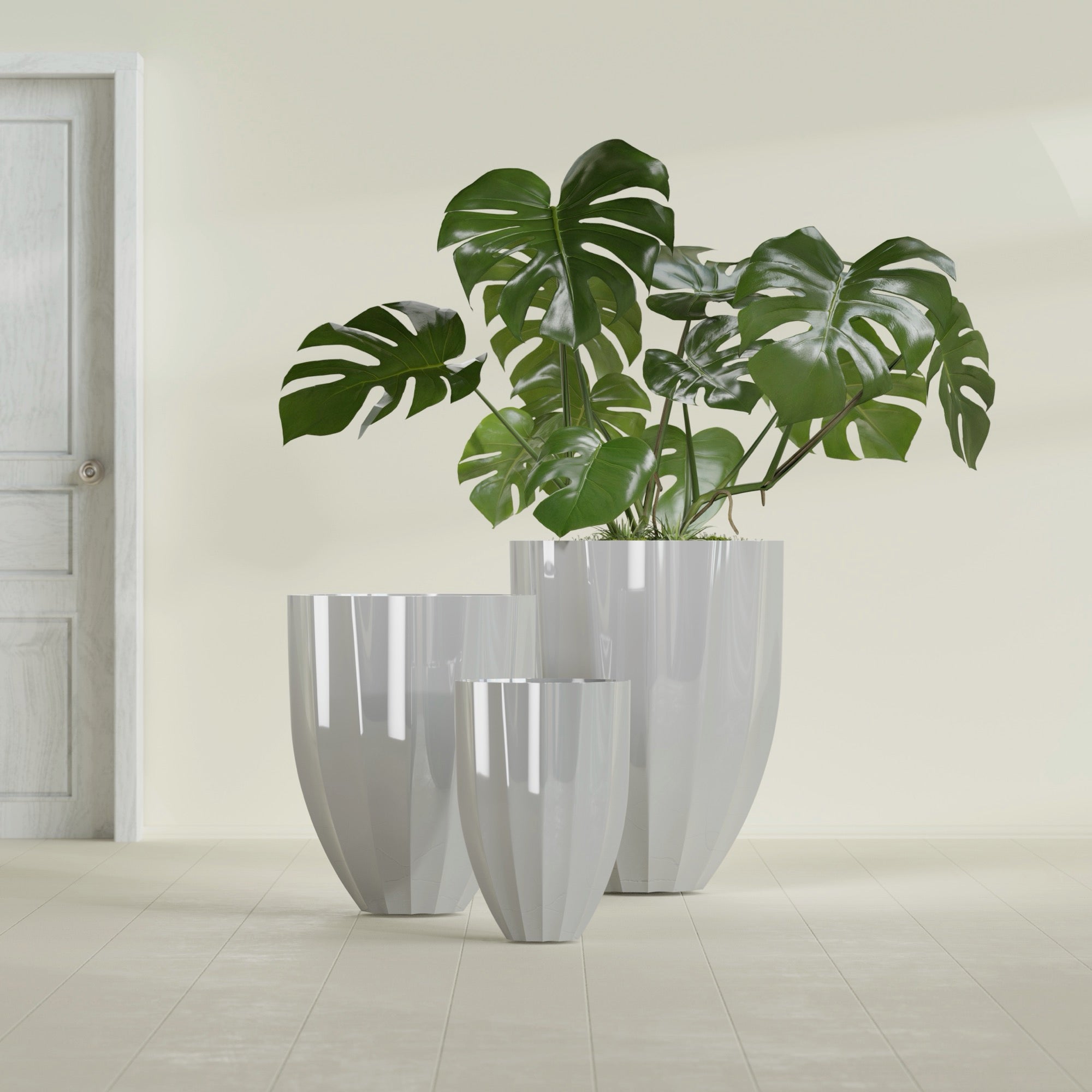 Alicante Small Round Fiberglass Planter - 15 in x 15 in x 21 in - Metallic Silver - Metallic Silver,15 in x 15 in x 21 in
