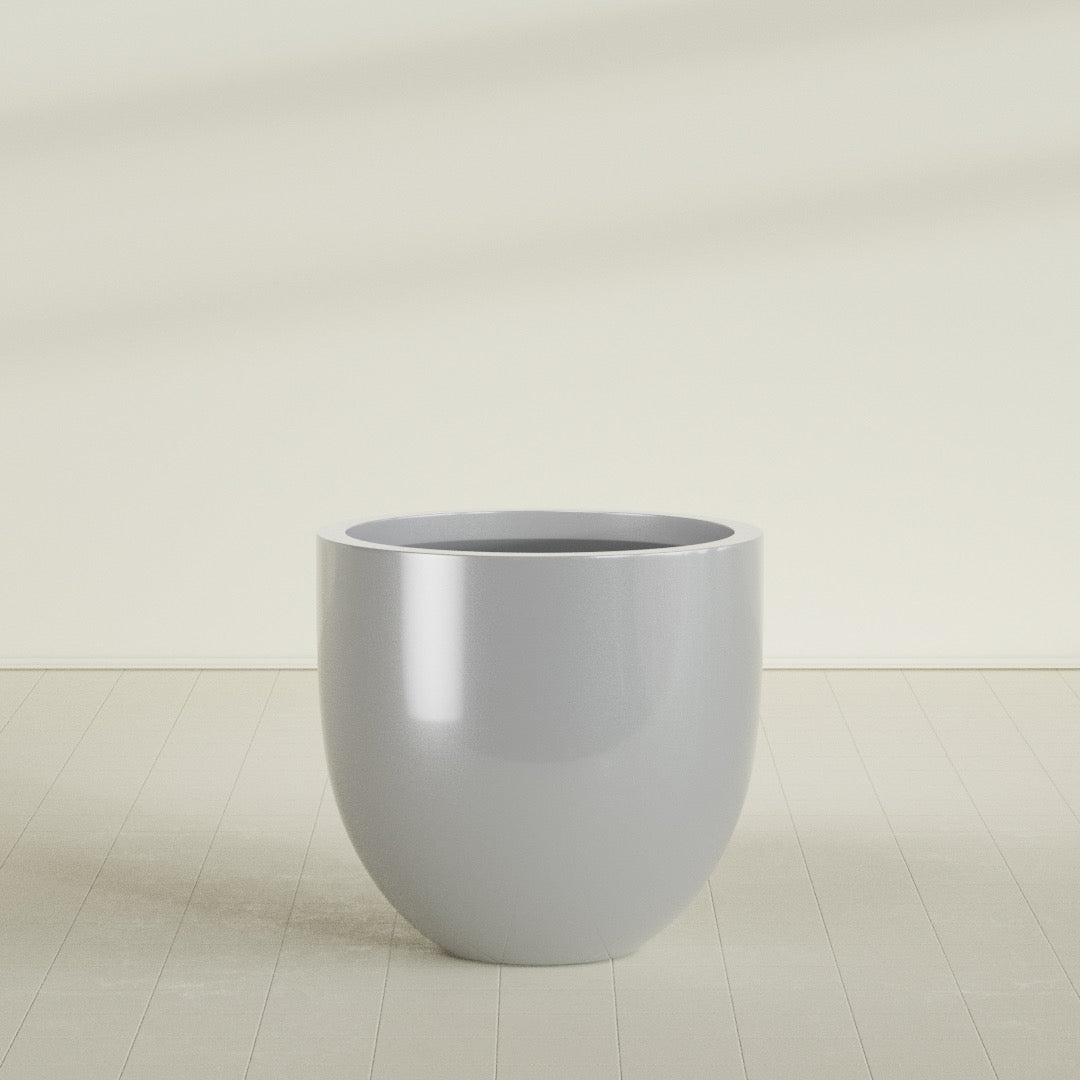 Alzira Large Round Fiberglass Planter - 36 in x 36 in x 34 in - Metallic Silver - Metallic Silver,36 in x 36 in x 34 in