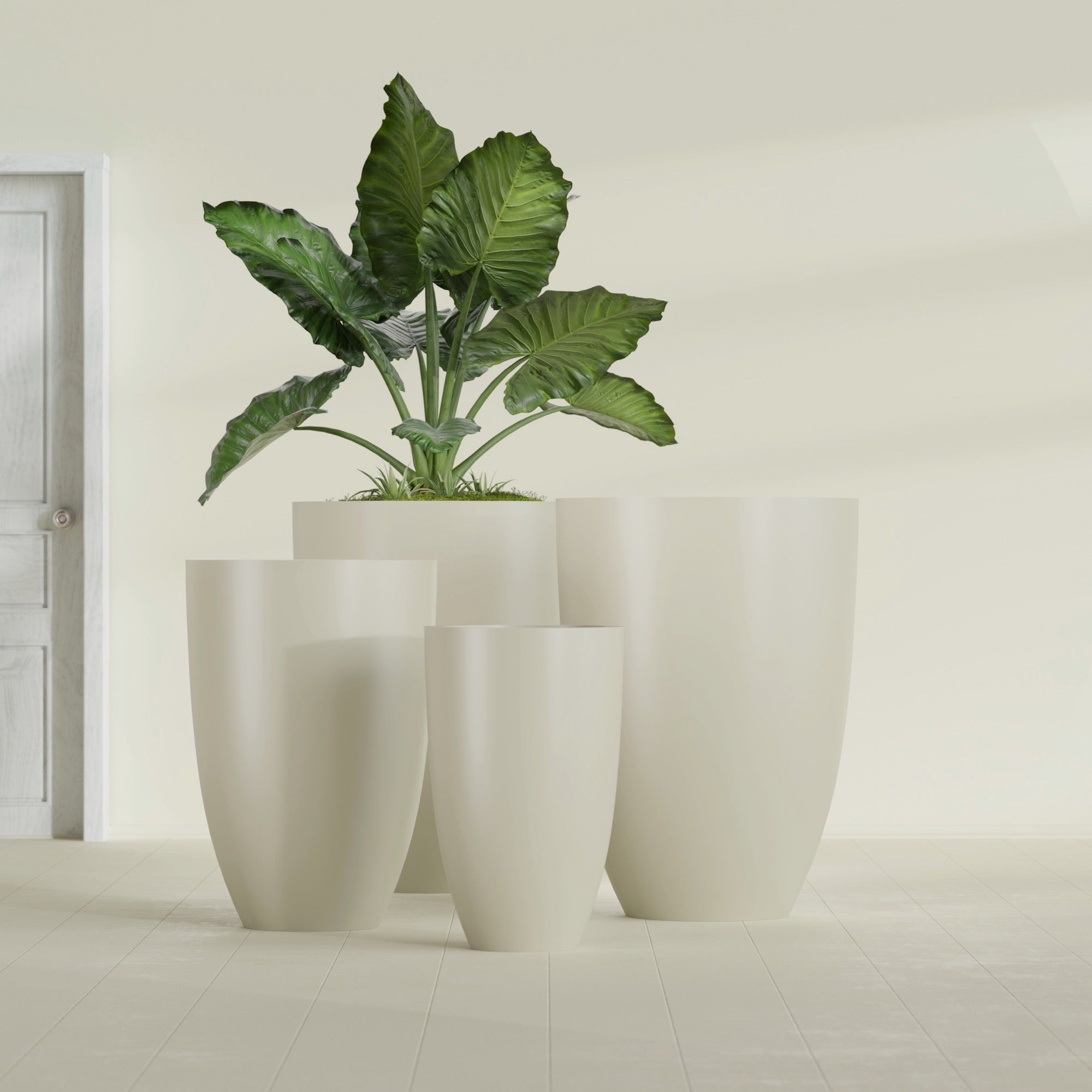 Brannan Medium Round Fiberglass Planter - 18 in x 18 in x 29 in - Satin Beige - Satin Beige,18 in x 18 in x 29 in