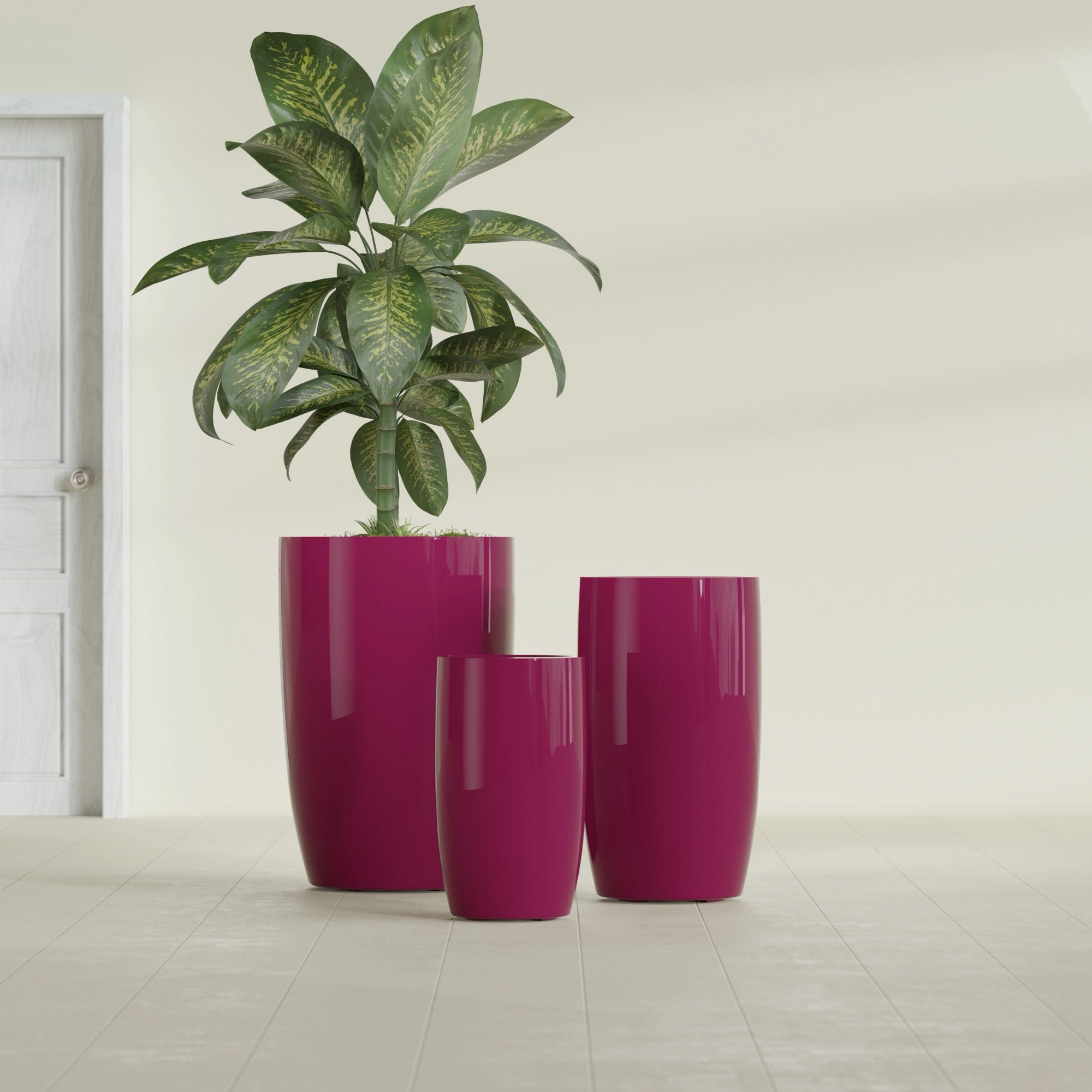 Lisbon Medium Round Fiberglass Planter - 14 in x 14 in x 25 in - Gloss Eggplant - Gloss Eggplant,14 in x 14 in x 25 in