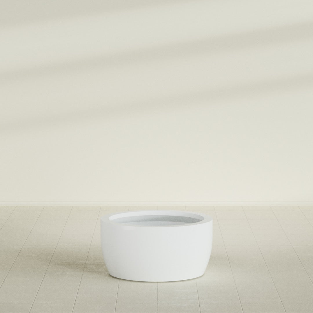 Casablanca Large Round Low Bowl Fiberglass Planter - 30 in x 30 in x 15 in - Matte White - Matte White,30 in x 30 in x 15 in