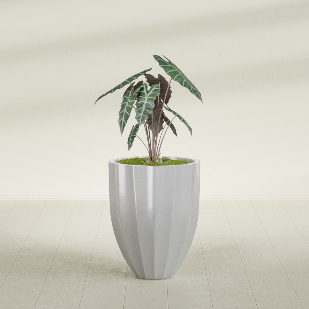 Alicante Medium Round Fiberglass Planter - 22 in x 22 in x 27 in - Metallic Silver - Metallic Silver,22 in x 22 in x 27 in