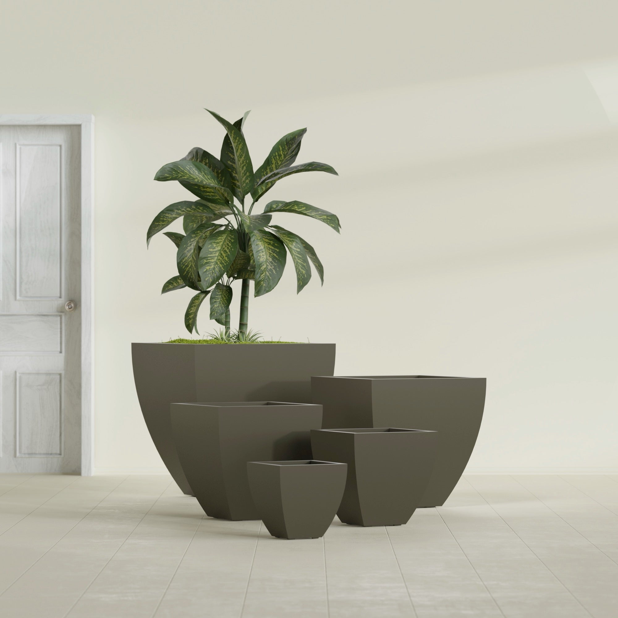 Lima Small Tapered Square Fiberglass Planter - 16 in x 16 in x 16 in - Matte Bronze - Matte Bronze,16 in x 16 in x 16 in