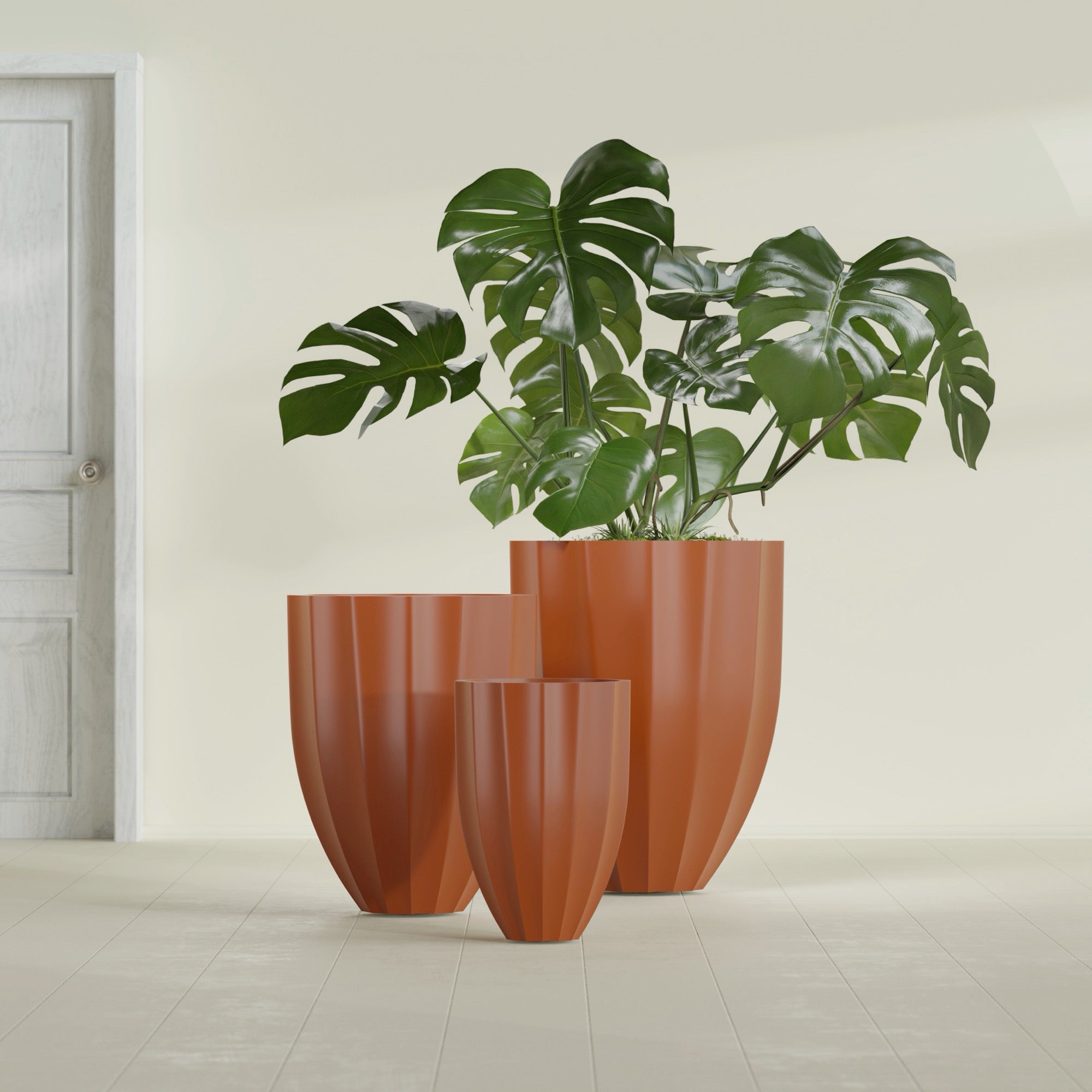 Alicante Small Round Fiberglass Planter - 15 in x 15 in x 21 in - Matte Terracotta - Matte Terracotta,15 in x 15 in x 21 in