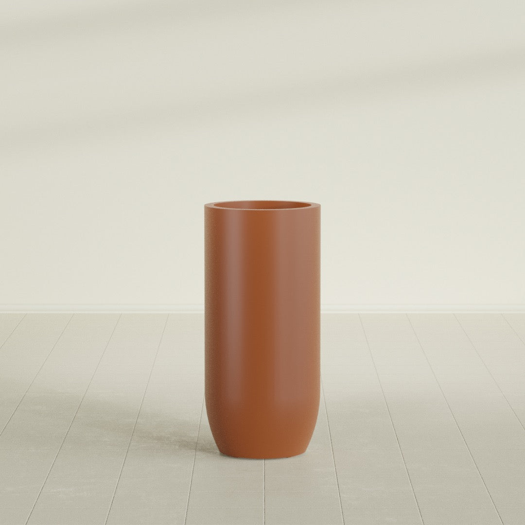 Saint Tropez Large Tall Round Fiberglass Planter - 20 in x 20 in x 43 in - Matte Terracotta - Matte Terracotta,20 in x 20 in x 43 in