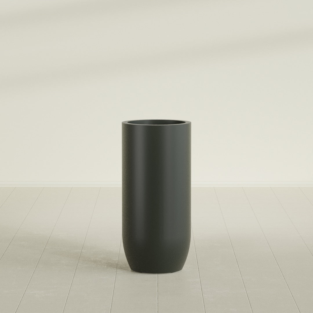 Saint Tropez Large Tall Round Fiberglass Planter - 20 in x 20 in x 43 in - Matte Charcoal - Matte Charcoal,20 in x 20 in x 43 in