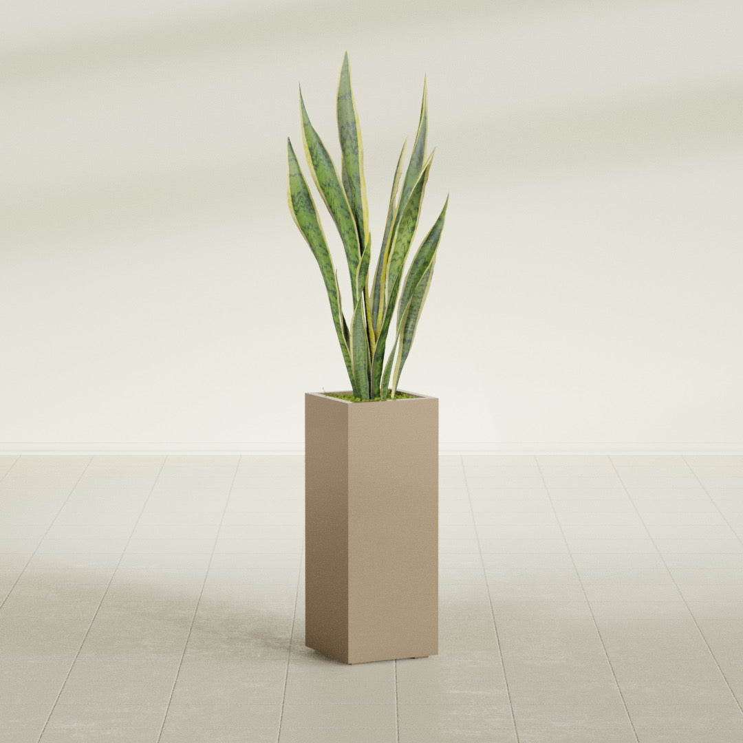 Perth Large Tall Rectangle Fiberglass Planter - 16 in x 16 in x 42 in - Metallic Gold - Metallic Gold,16 in x 16 in x 42 in