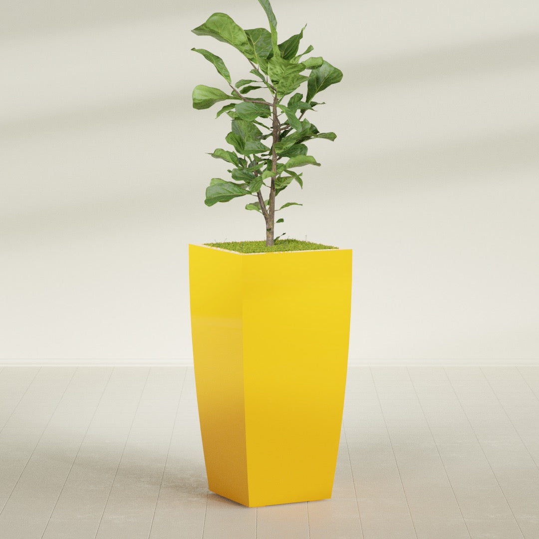 Toulan Extra Large Tall Tapered Square Fiberglass Planter - 23 in x 23 in x 48 in - Gloss Saffron - Gloss Saffron,23 in x 23 in x 48 in