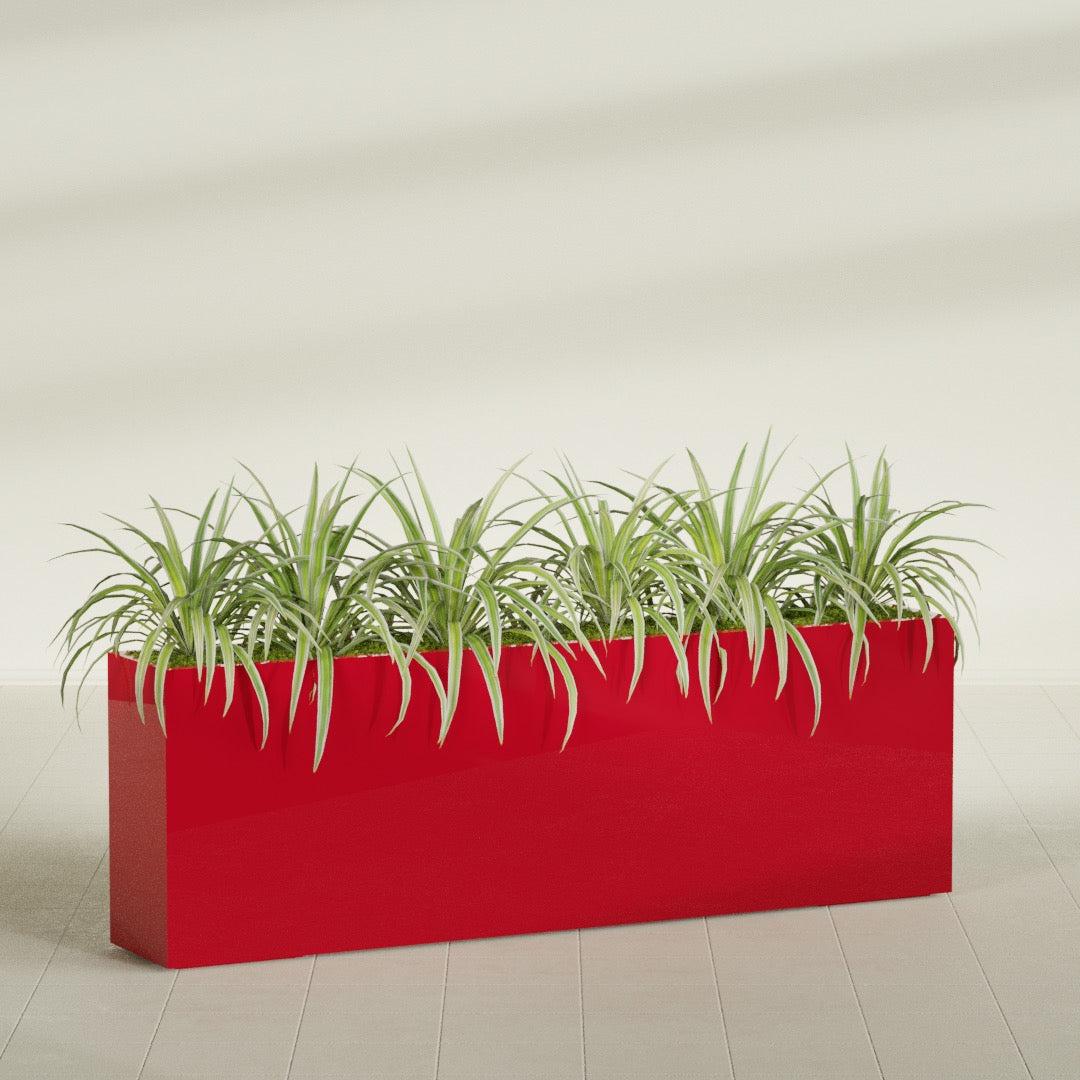 Hollywood Extra Large Narrow Rectangle Fiberglass Planter - 72 in x 12 in x 24 in - Gloss Red - Gloss Red,72 in x 12 in x 24 in