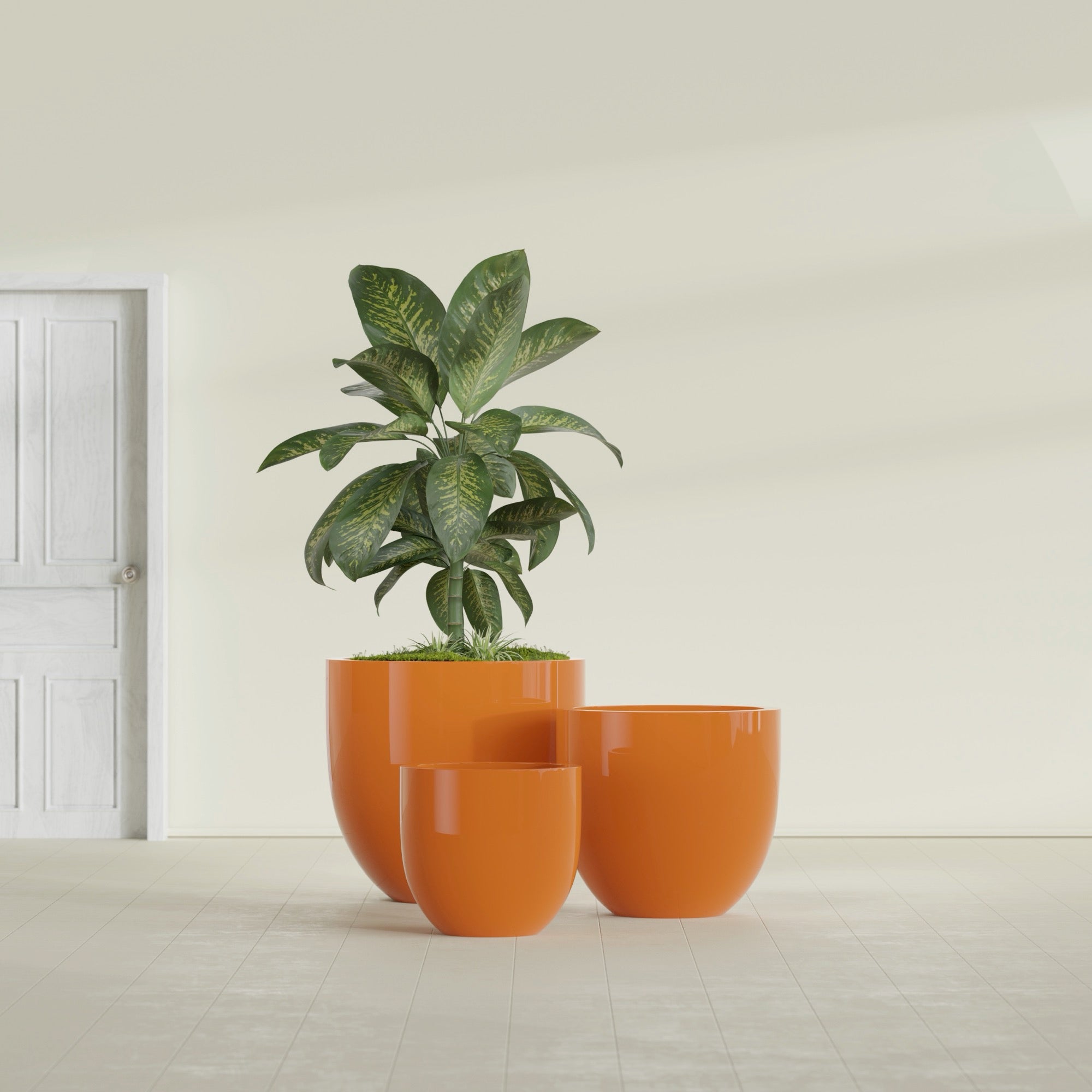Alzira Large Round Fiberglass Planter - 30 in x 30 in x 28 in - Gloss Tangerine - Gloss Tangerine,30 in x 30 in x 28 in
