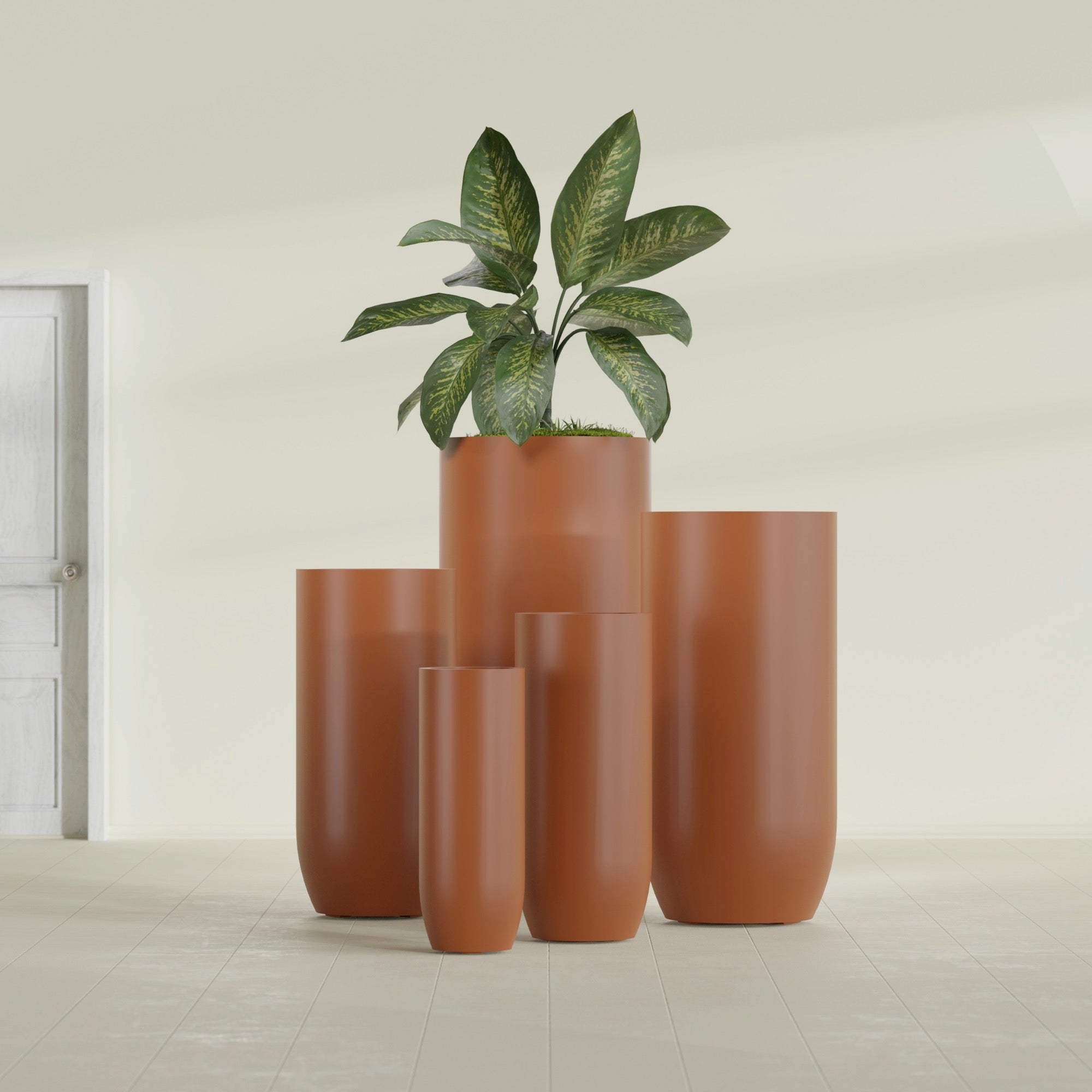 Saint Tropez Extra Large Tall Round Fiberglass Planter - 24 in x 24 in x 50 in - Matte Terracotta - Matte Terracotta,24 in x 24 in x 50 in