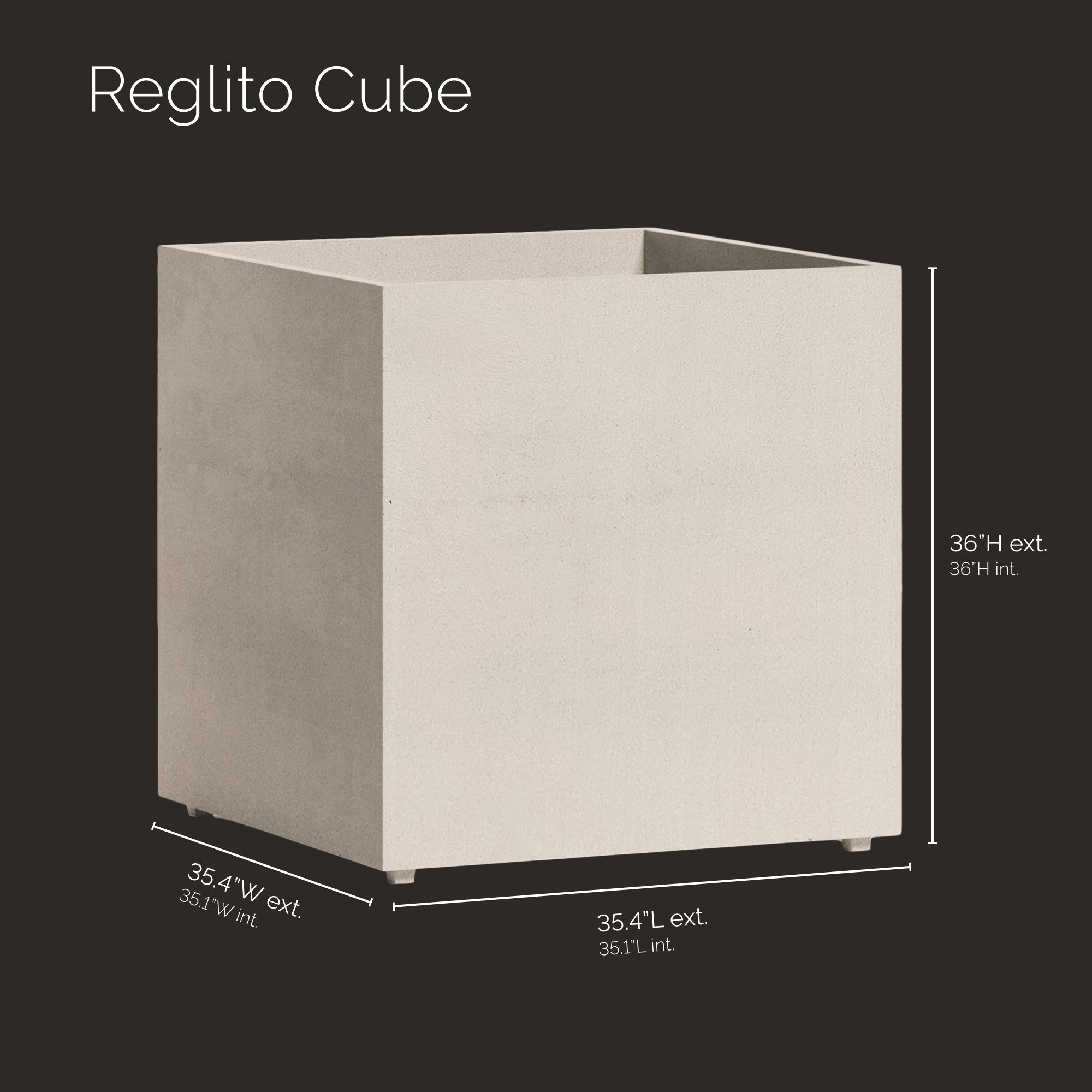 Reglito Cube Planter – Fiberglass Indoor/Outdoor and Weather-Resistant Large Planter (Sand Stone, 35.5" L x 35.5" W x 36" H) - Sand Stone,35.5 in x 35.5 in x 36 in - Sand Stone,35.5 in x 35.5 in x 36 in - Sand Stone,35.5 in x 35.5 in x 36 in - Sand Stone,35.4 in x 35.4 in x 36 in