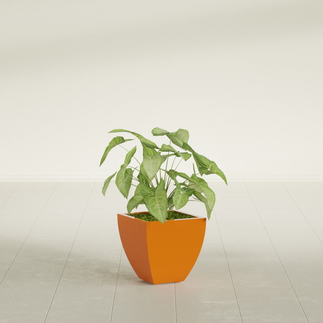 Lima Small Tapered Square Fiberglass Planter - 12 in x 12 in x 12 in - Gloss Tangerine - Gloss Tangerine,12 in x 12 in x 12 in