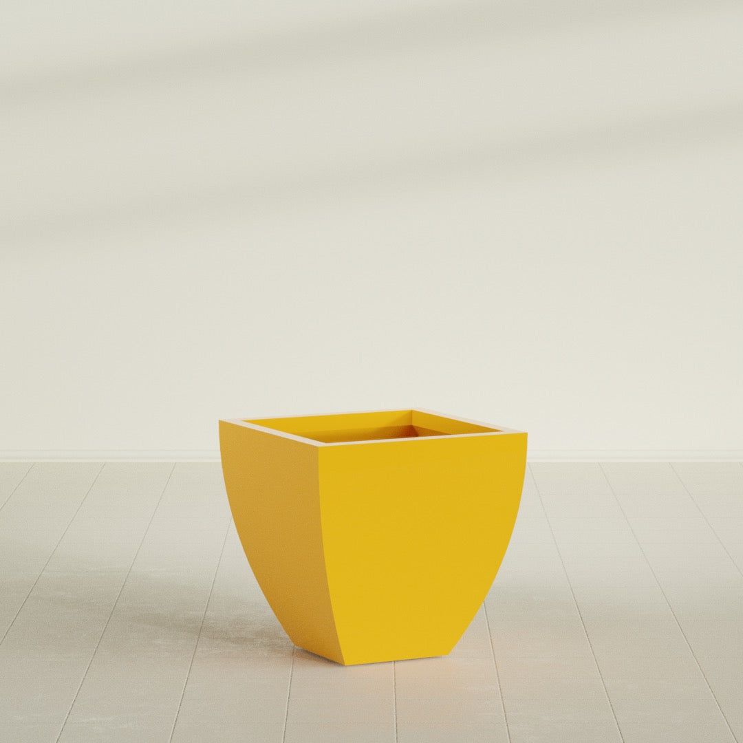 Lima Medium Tapered Square Fiberglass Planter - 24 in x 24 in x 24 in - Gloss Saffron - Gloss Saffron,24 in x 24 in x 24 in