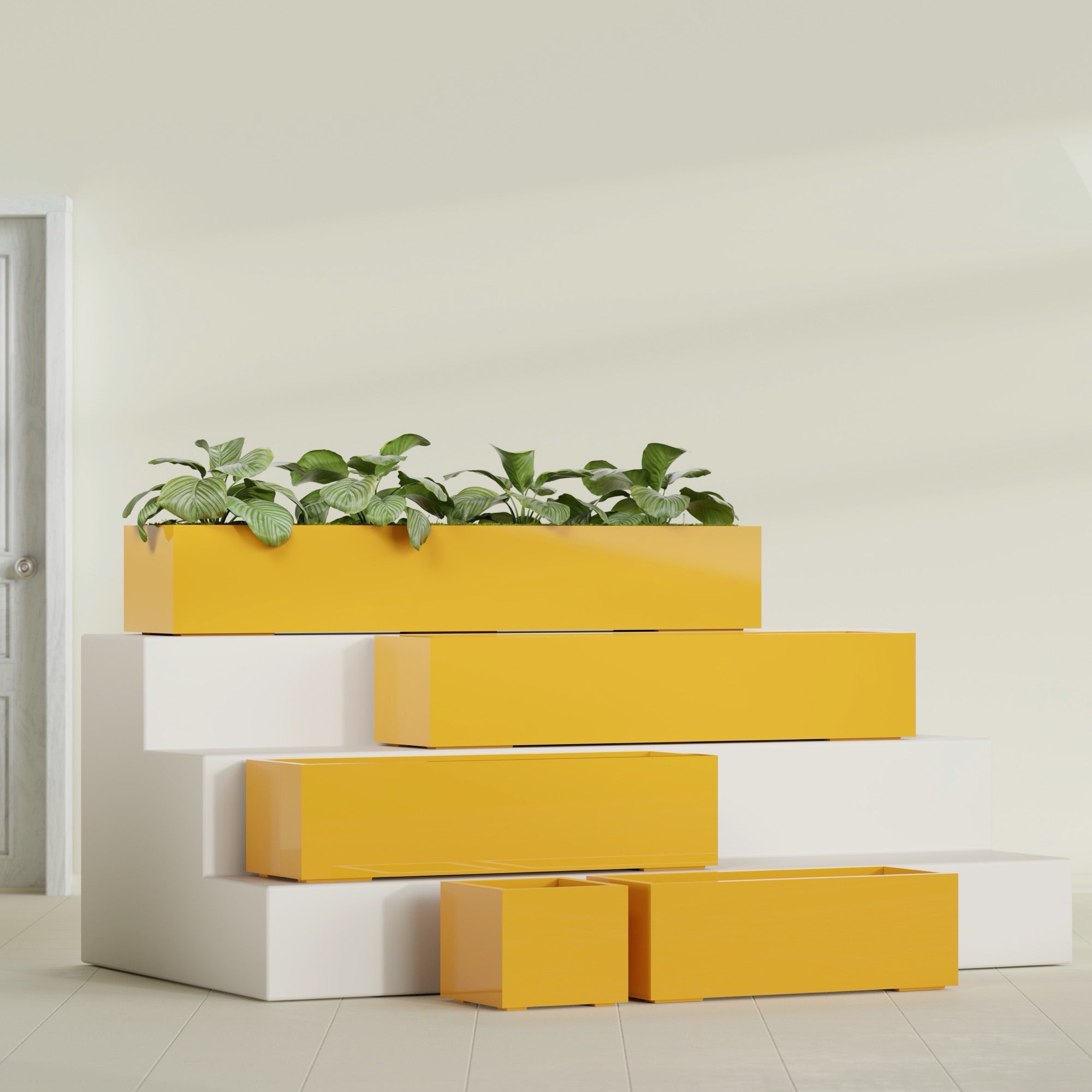 Cuba Extra Large Long Rectangle Fiberglass Planter - 60 in x 14 in x 12 in - Gloss Saffron - Gloss Saffron,60 in x 14 in x 12 in