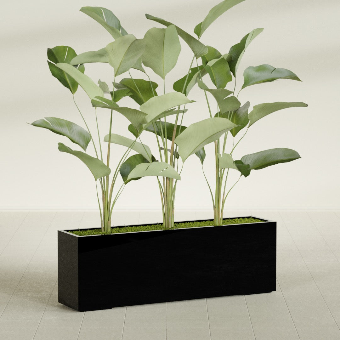 Tolga Extra Large Long Rectangle Fiberglass Planter - 72 in x 16 in x 24 in - Gloss Black - Gloss Black,72 in x 16 in x 24 in