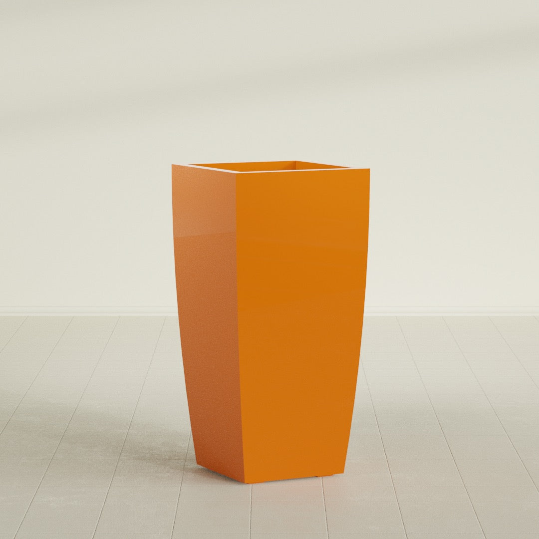 Toulan Large Tall Tapered Square Fiberglass Planter - 20 in x 20 in x 42 in - Gloss Tangerine - Gloss Tangerine,20 in x 20 in x 42 in