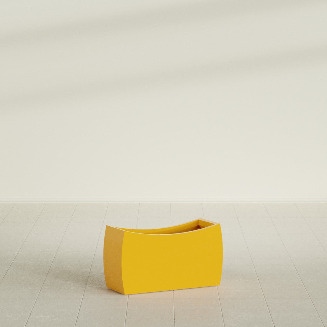 Seoul Large Curved Abstract Fiberglass Planter - 32 in x 12 in x 18 in - Gloss Saffron - Gloss Saffron,32 in x 12 in x 18 in