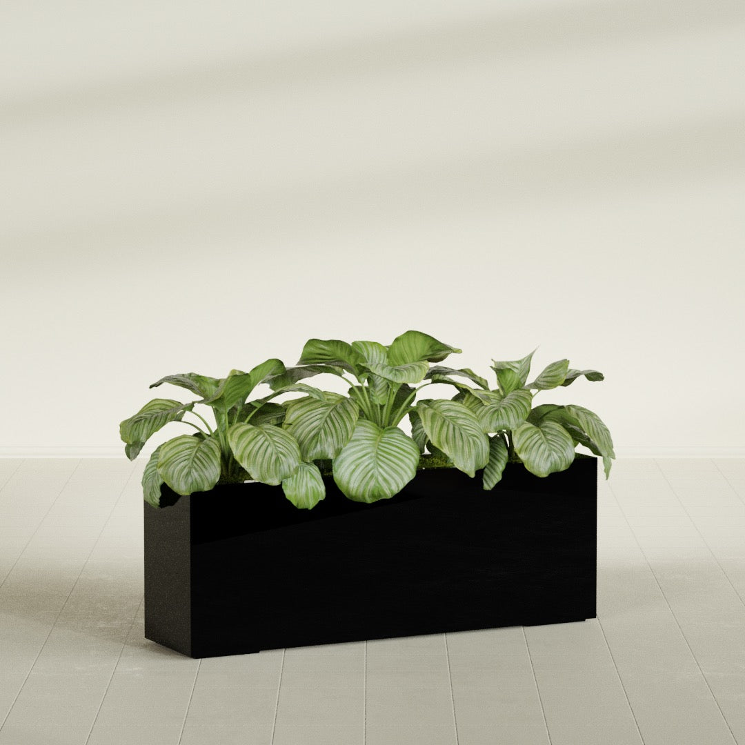 Miami Extra Large Narrow Rectangle Fiberglass Planter - 48 in x 12 in x 18 in - Gloss Black - Gloss Black,48 in x 12 in x 18 in
