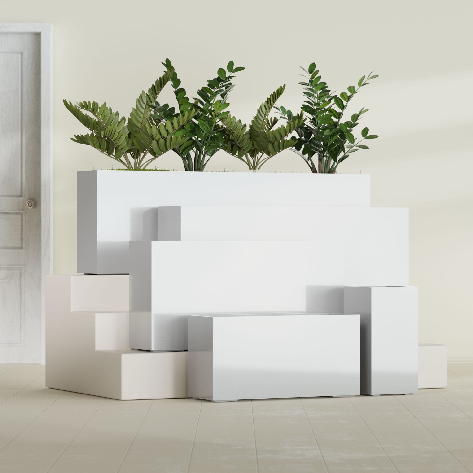 Hollywood Medium Rectangle Fiberglass Planter - 12 in x 12 in x 24 in - Metallic Silver - Metallic Silver,12 in x 12 in x 24 in