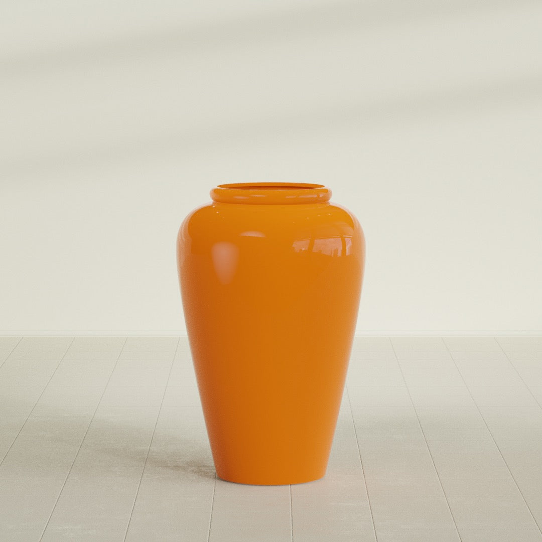 Bara Jar Large Round Fiberglass Planter - 24 in x 24 in x 37 in - Gloss Tangerine - Gloss Tangerine,24 in x 24 in x 37 in