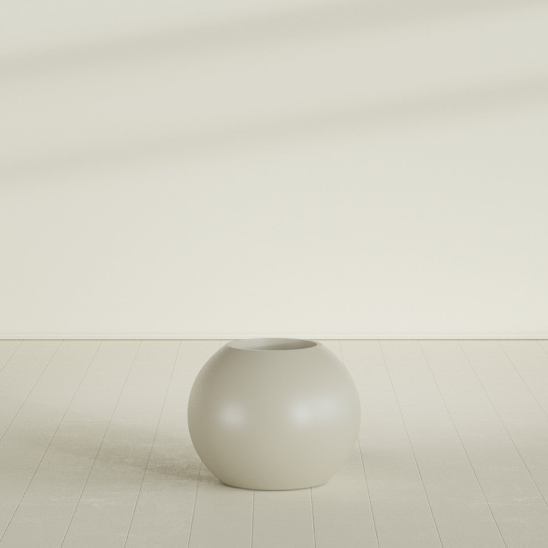 Globe Medium Sphere Fiberglass Planter - 24 in x 24 in x 19 in - Satin Beige - Satin Beige,24 in x 24 in x 20 in