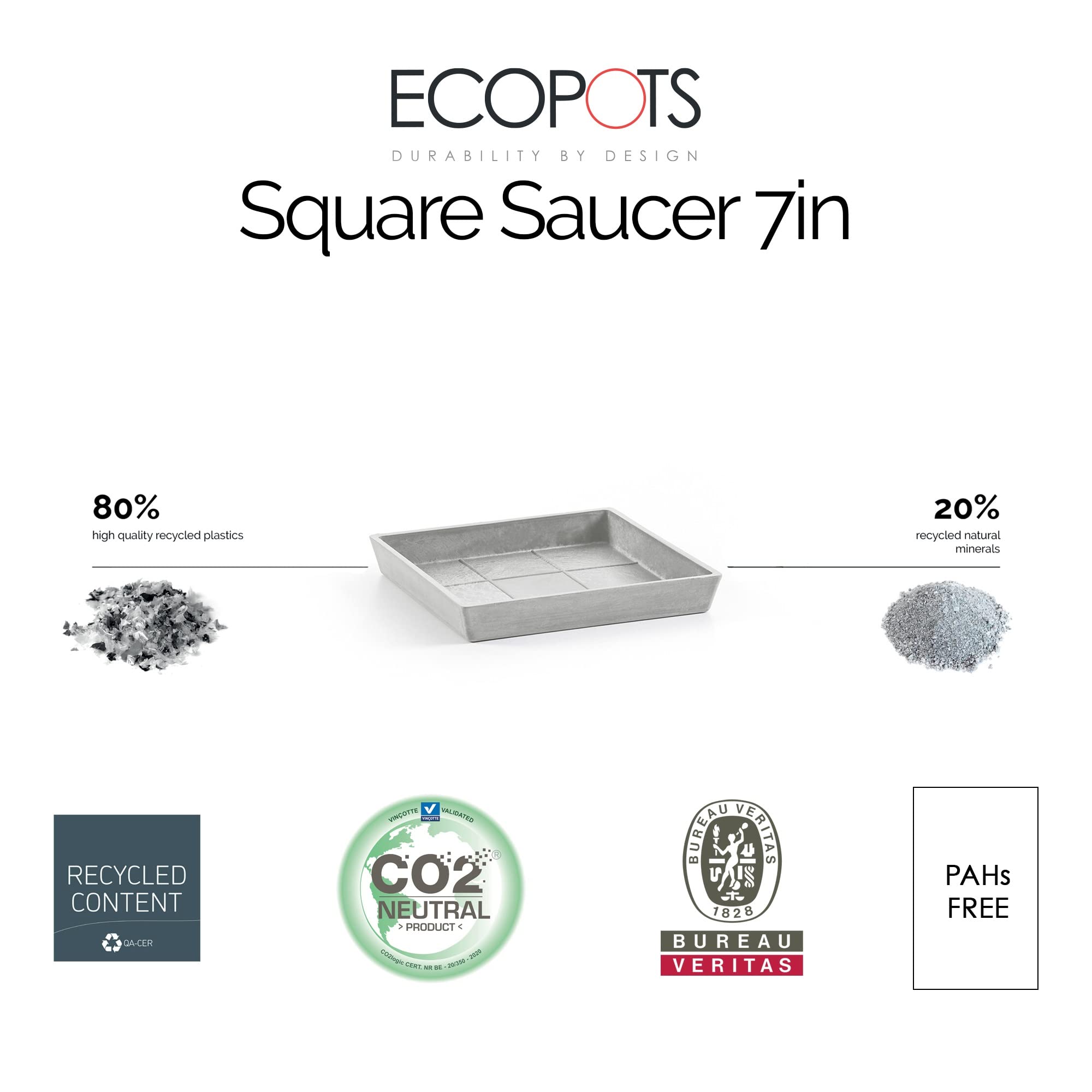 Small Square Saucer - 7 in x 7 in x 1 in - White Grey - White Grey,7 in x 7 in x 1 in