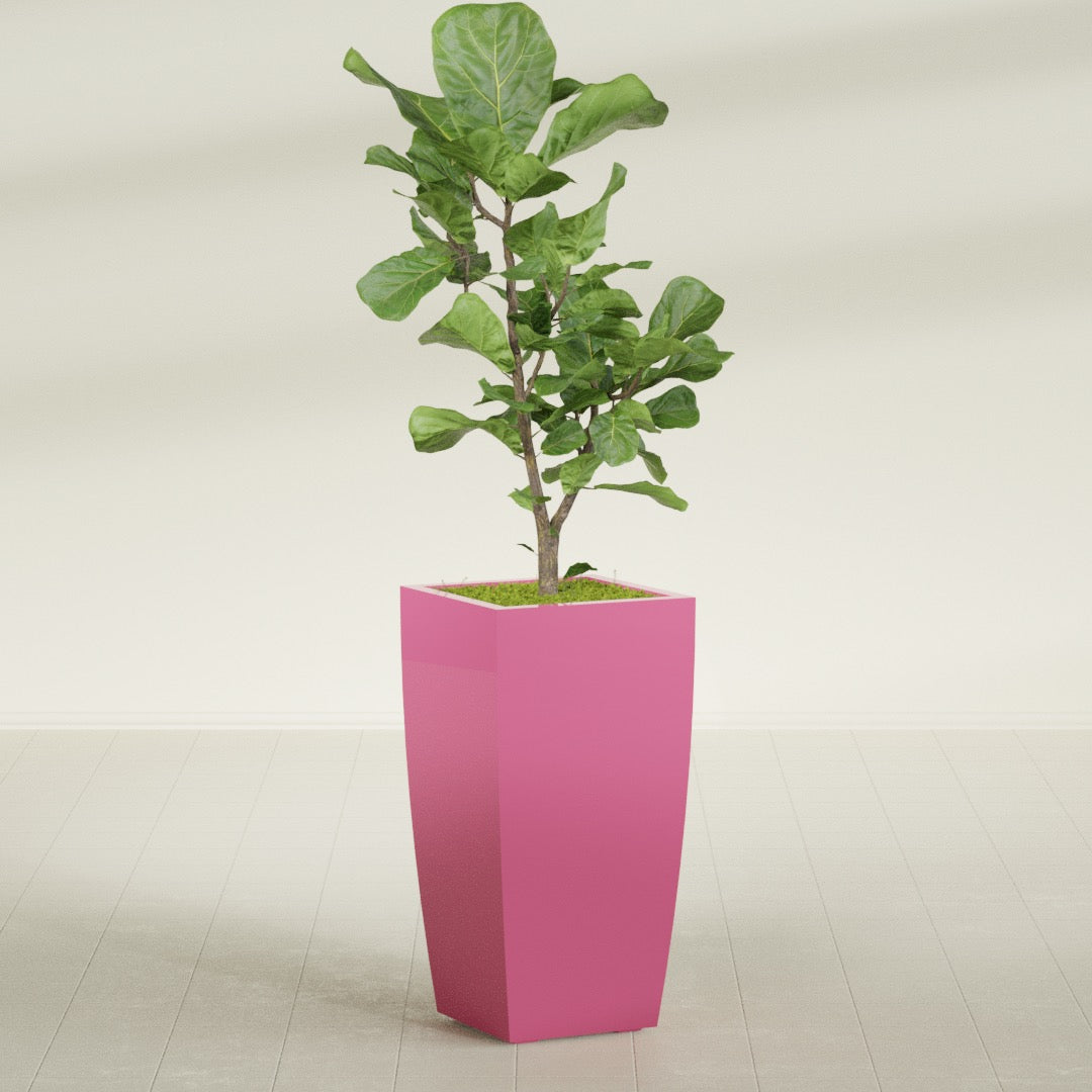 Toulan Large Tall Tapered Square Fiberglass Planter - 18 in x 18 in x 36 in - Gloss Pink Violet - Gloss Pink Violet,18 in x 18 in x 36 in