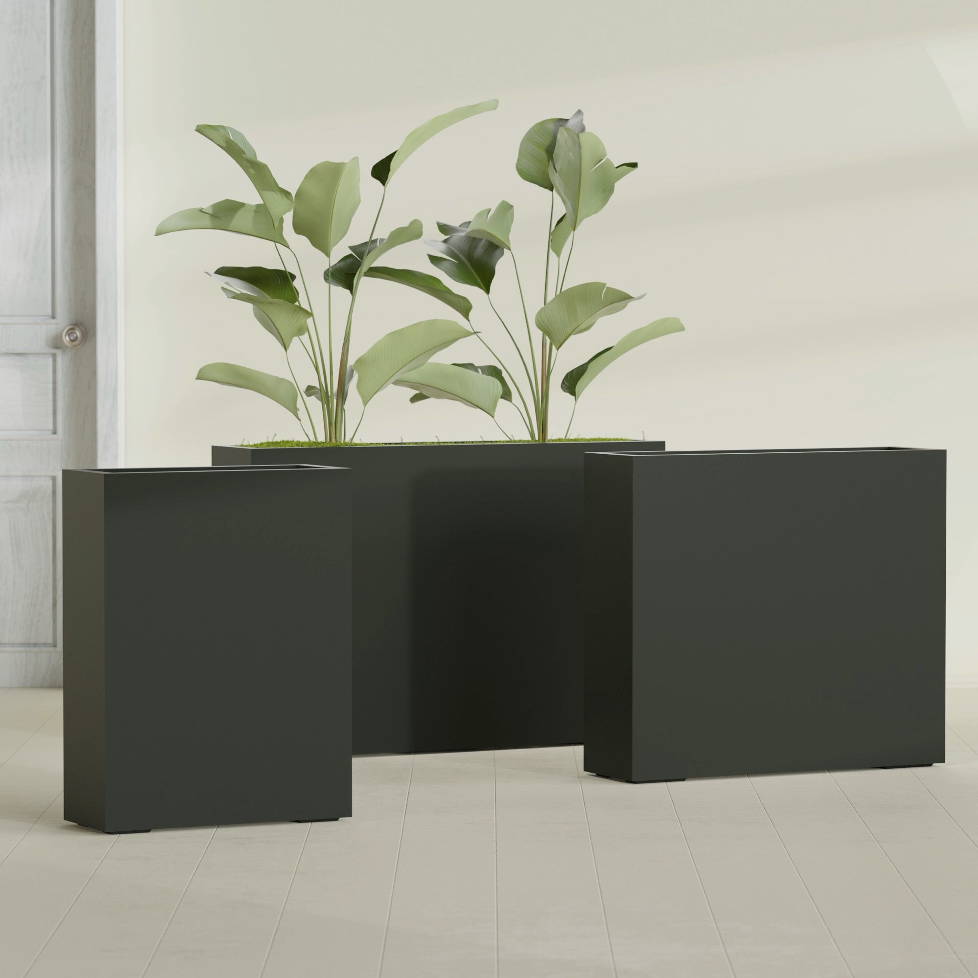 Amesbury Extra Large Narrow Rectangle Fiberglass Planter - 48 in x 10 in x 32 in - Matte Charcoal - Matte Charcoal,48 in x 10 in x 32 in