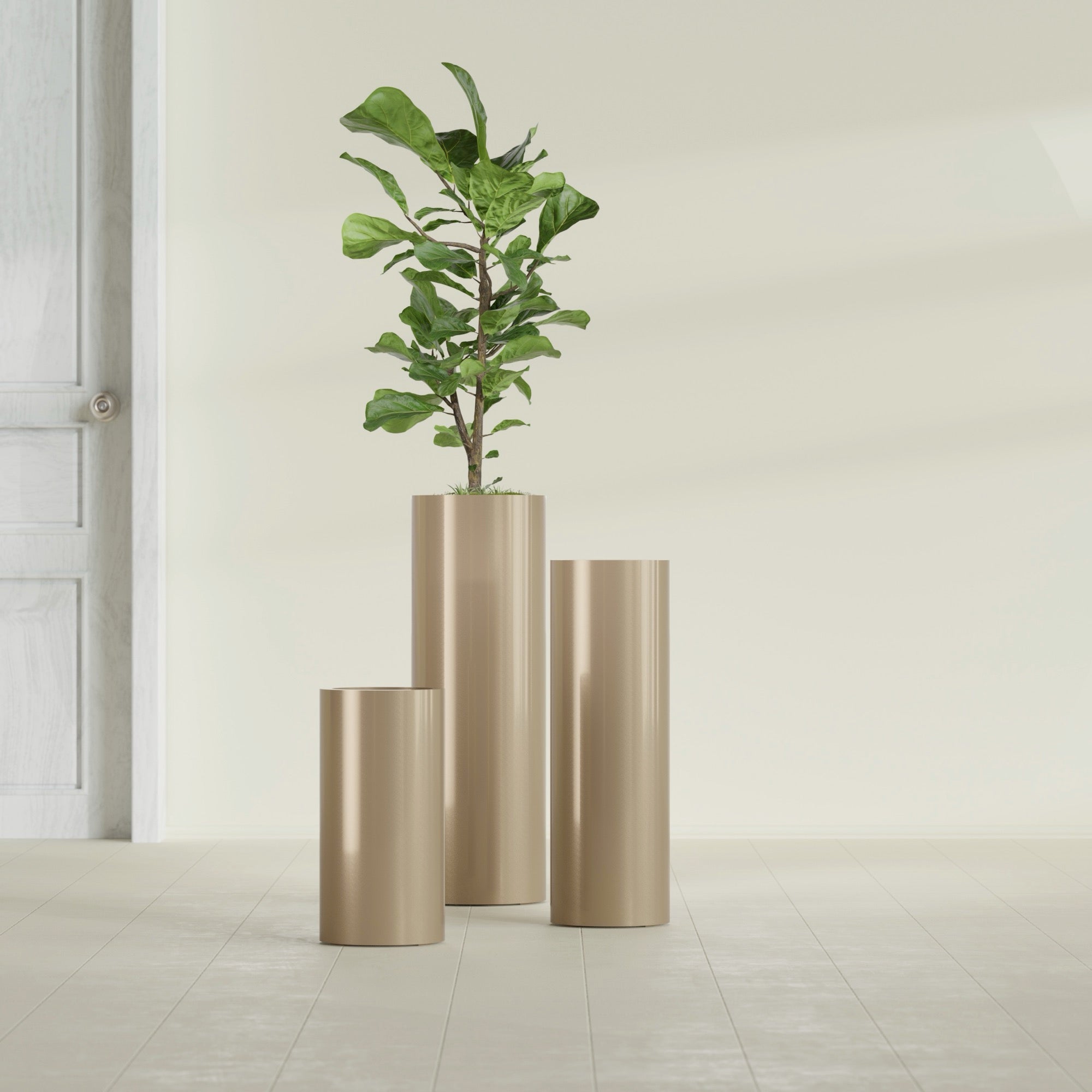 Corry Medium Tall Cylinder Fiberglass Planter - 10 in x 10 in x 20 in - Metallic Gold - Metallic Gold,10 in x 10 in x 20 in