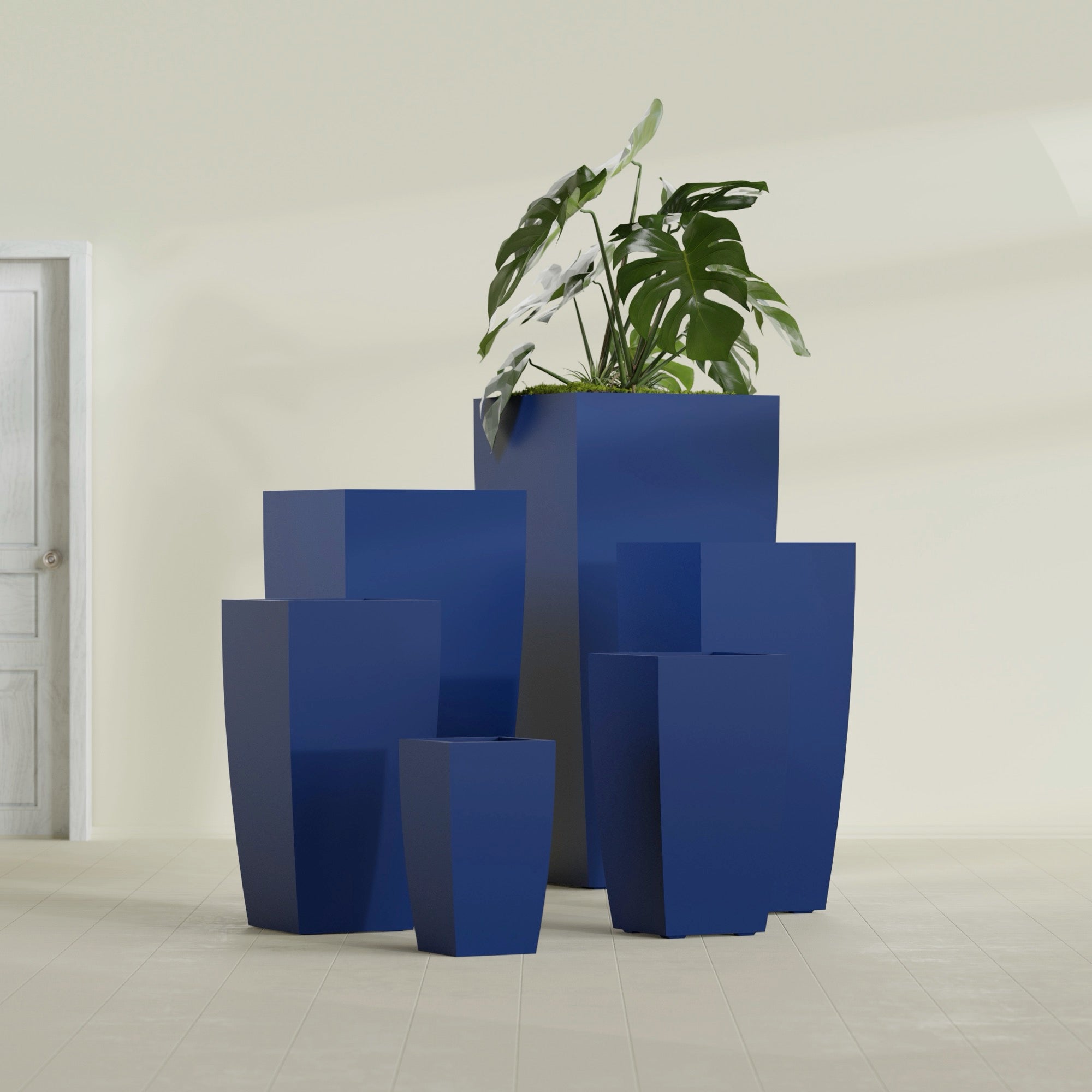 Toulan Large Tall Tapered Square Fiberglass Planter - 18 in x 18 in x 36 in - Matte Cobalt Blue - Matte Cobalt Blue,18 in x 18 in x 36 in