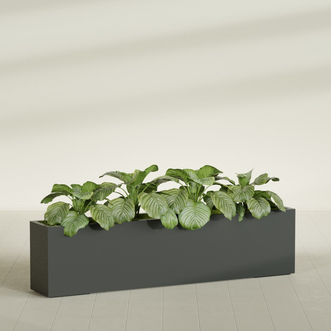 Miami Extra Large Narrow Rectangle Fiberglass Planter - 72 in x 12 in x 18 in - Matte Charcoal - Matte Charcoal,72 in x 12 in x 18 in
