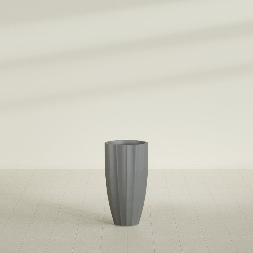 San Jose Large Tall Round Fluted Fiberglass Planter - 16 in x 16 in x 30 in - Metallic Gunmetal - Metallic Gunmetal,16 in x 16 in x 30 in