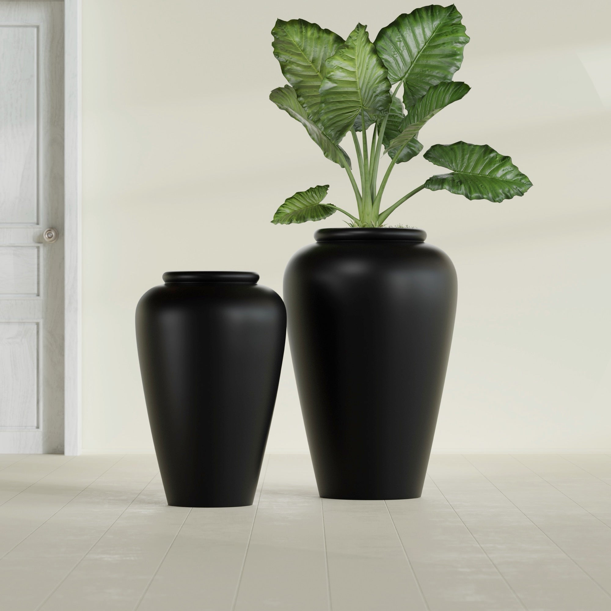 Bara Jar Large Round Fiberglass Planter - 20 in x 20 in x 31 in - Matte Black - Matte Black,20 in x 20 in x 32 in