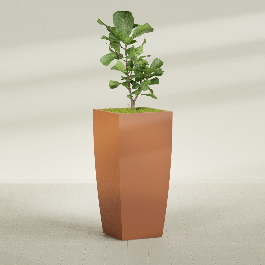 Toulan Extra Large Tall Tapered Square Fiberglass Planter - 28 in x 28 in x 60 in - Matte Terracotta - Matte Terracotta,28 in x 28 in x 60 in