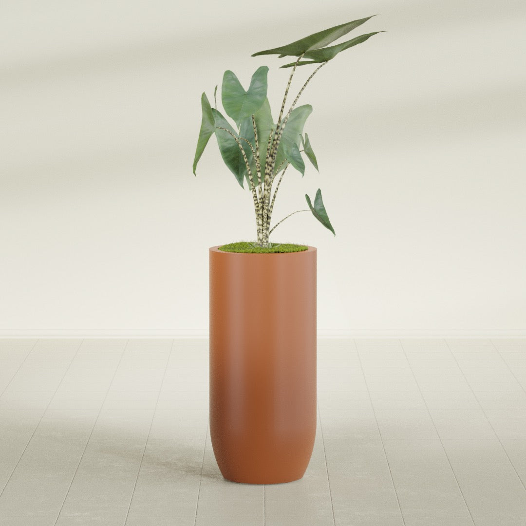 Saint Tropez Large Tall Round Fiberglass Planter - 20 in x 20 in x 43 in - Matte Terracotta - Matte Terracotta,20 in x 20 in x 43 in