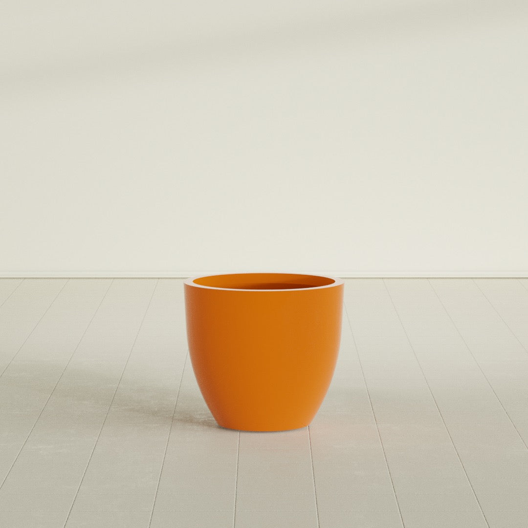Wannsee Medium Round Fiberglass Planter - 27 in x 27 in x 24 in - Gloss Tangerine - Gloss Tangerine,27 in x 27 in x 24 in