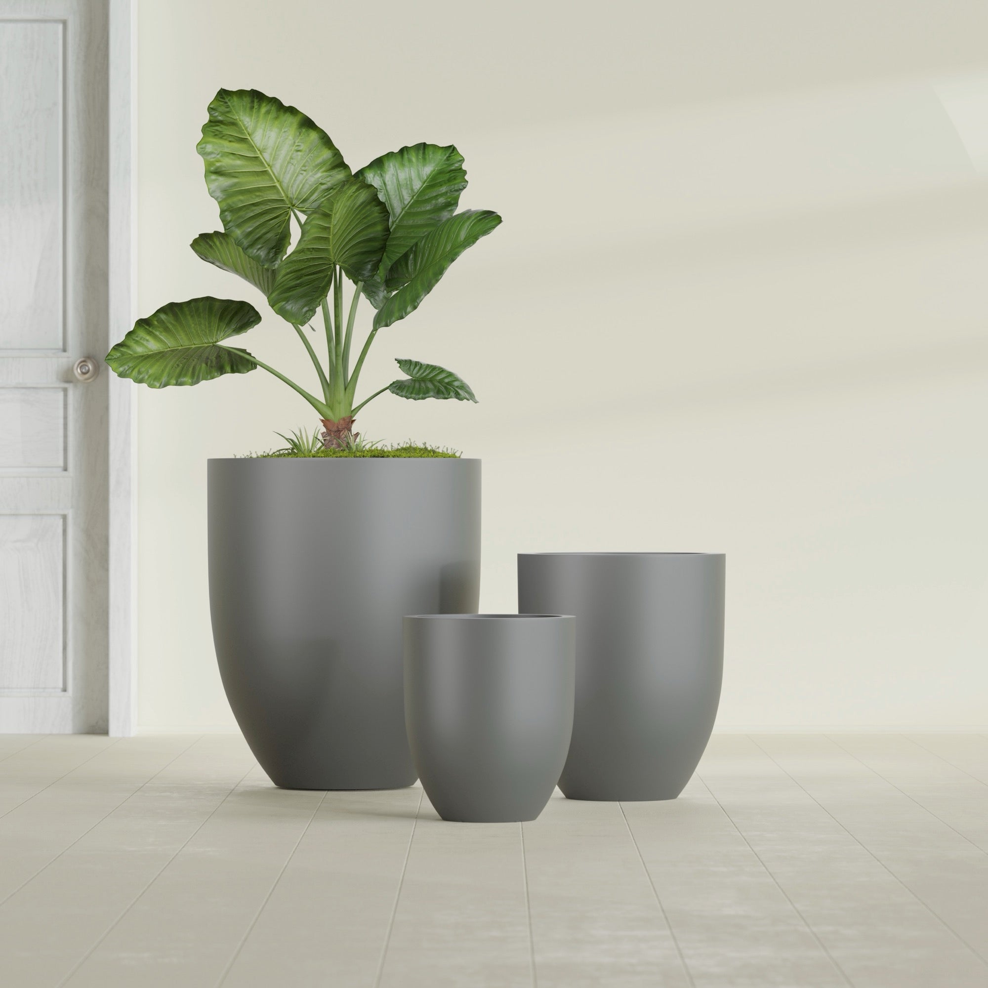 Valencia Large Round Fiberglass Planter - 27 in x 27 in x 31 in - Metallic Gunmetal - Metallic Gunmetal,27 in x 27 in x 31 in