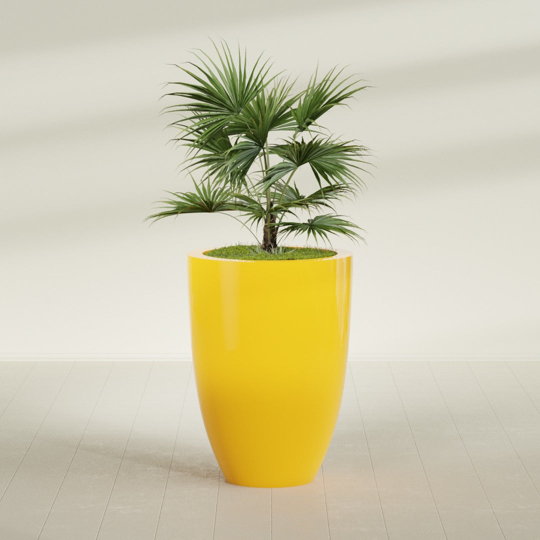 Brannan Large Round Fiberglass Planter - 30 in x 30 in x 41 in - Gloss Saffron - Gloss Saffron,30 in x 30 in x 41 in