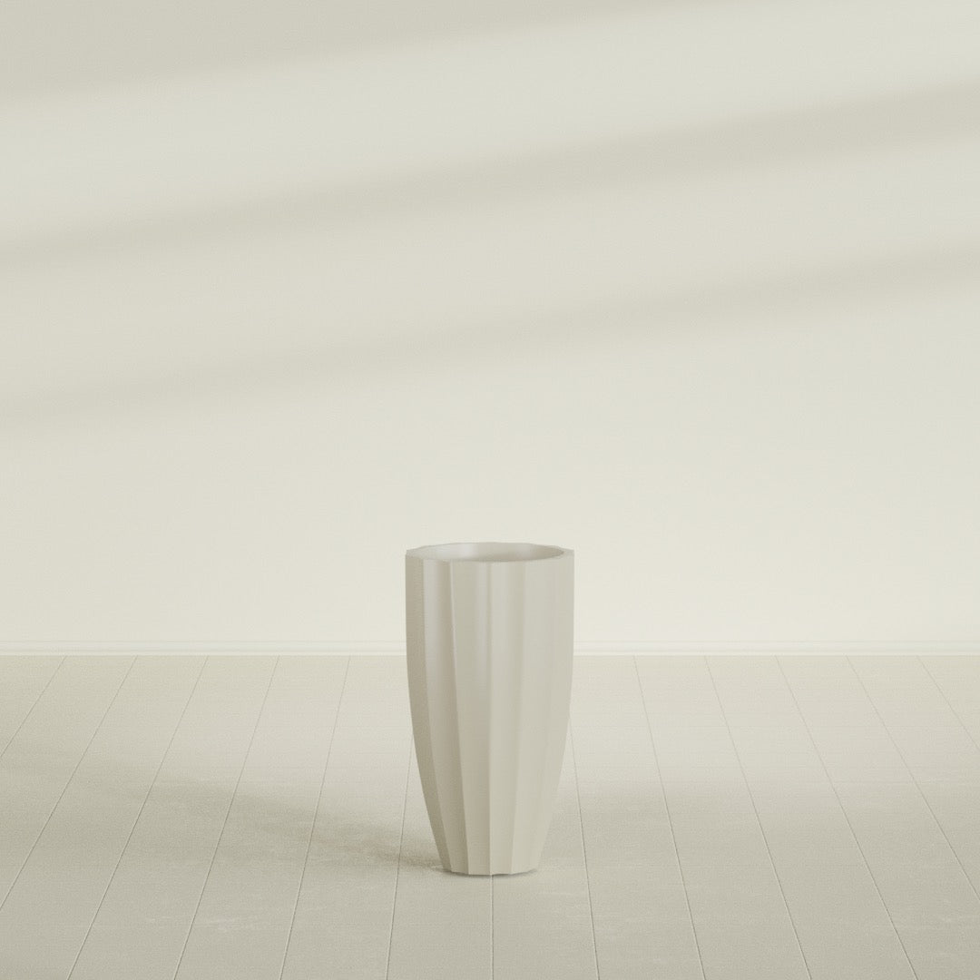 San Jose Large Tall Round Fluted Fiberglass Planter - 16 in x 16 in x 30 in - Satin Beige - Satin Beige,16 in x 16 in x 30 in