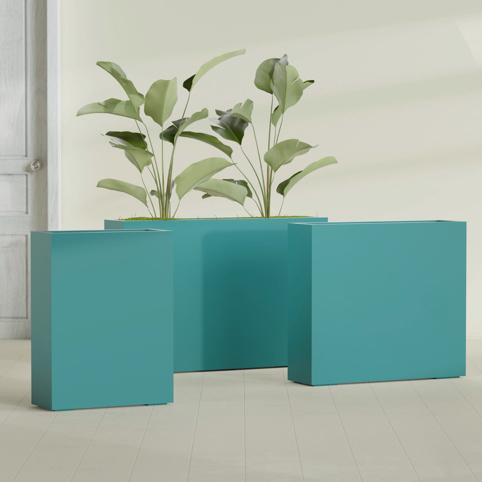 Amesbury Large Narrow Rectangle Fiberglass Planter - 36 in x 10 in x 32 in - Satin Sea Foam - Satin Sea Foam,36 in x 10 in x 32 in