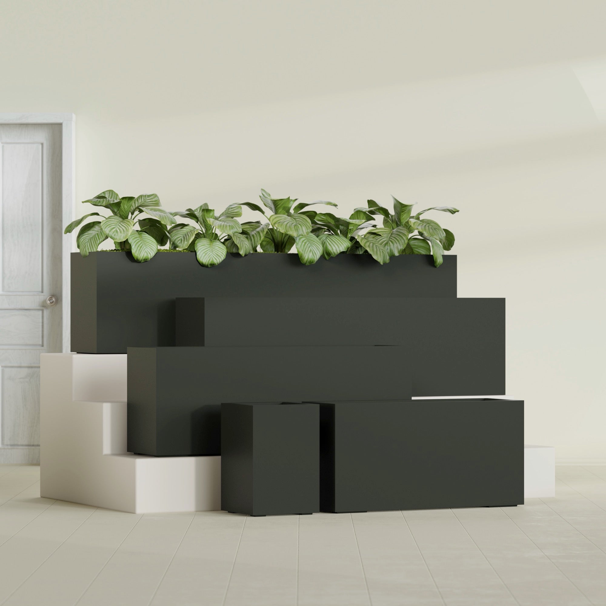 Miami Extra Large Narrow Rectangle Fiberglass Planter - 60 in x 12 in x 18 in - Matte Charcoal - Matte Charcoal,60 in x 12 in x 18 in