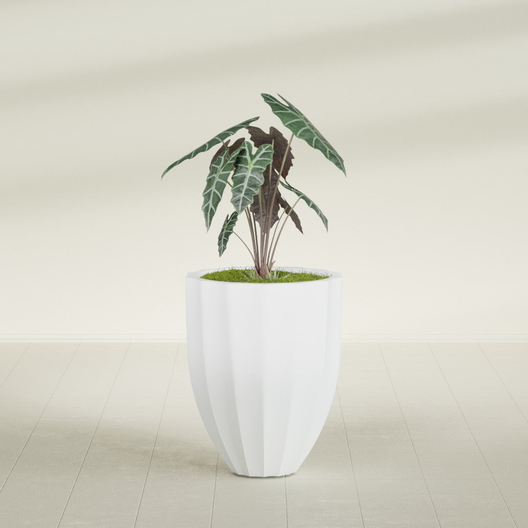 Alicante Medium Round Fiberglass Planter - 22 in x 22 in x 27 in - Gloss White - Gloss White,22 in x 22 in x 27 in