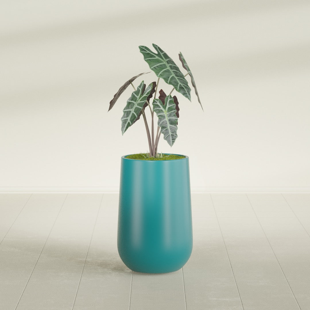 Tall Hayden Medium Round Fiberglass Planter - 12 in x 12 in x 20 in - Satin Sea Foam - Satin Sea Foam,12 in x 12 in x 20 in