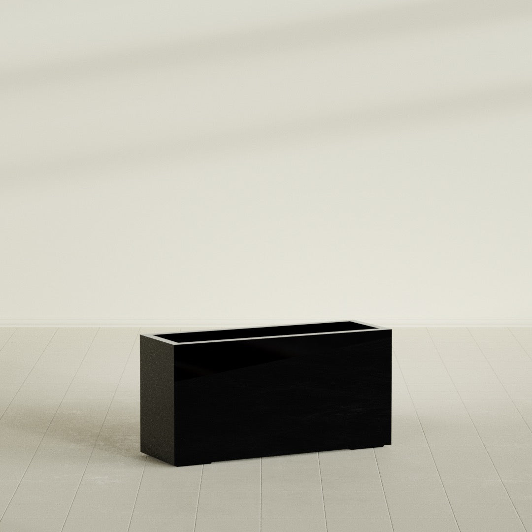 Miami Large Narrow Rectangle Fiberglass Planter - 36 in x 12 in x 18 in - Gloss Black - Gloss Black,36 in x 12 in x 18 in