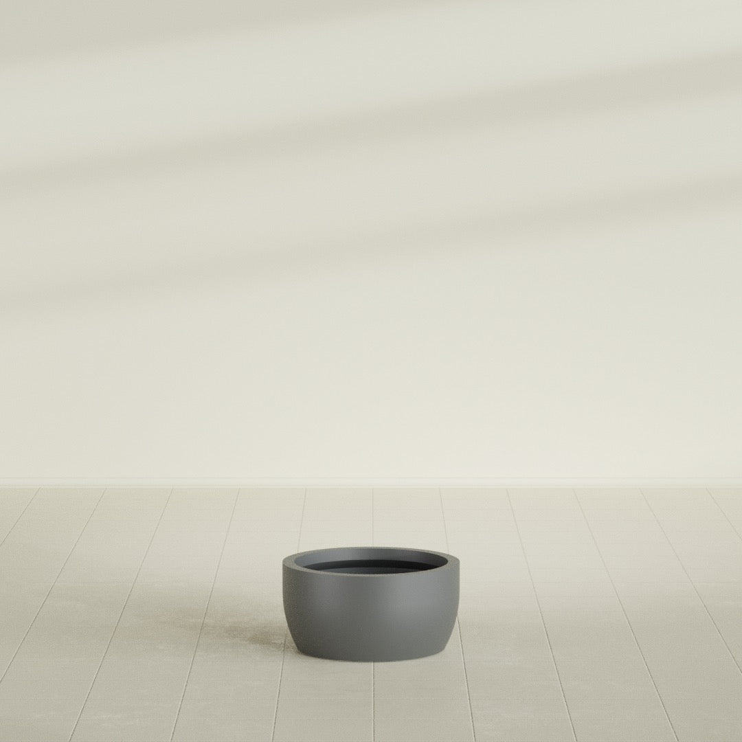 Casablanca Medium Round Low Bowl Fiberglass Planter - 20 in x 20 in x 10 in - Metallic Gunmetal - Metallic Gunmetal,20 in x 20 in x 10 in
